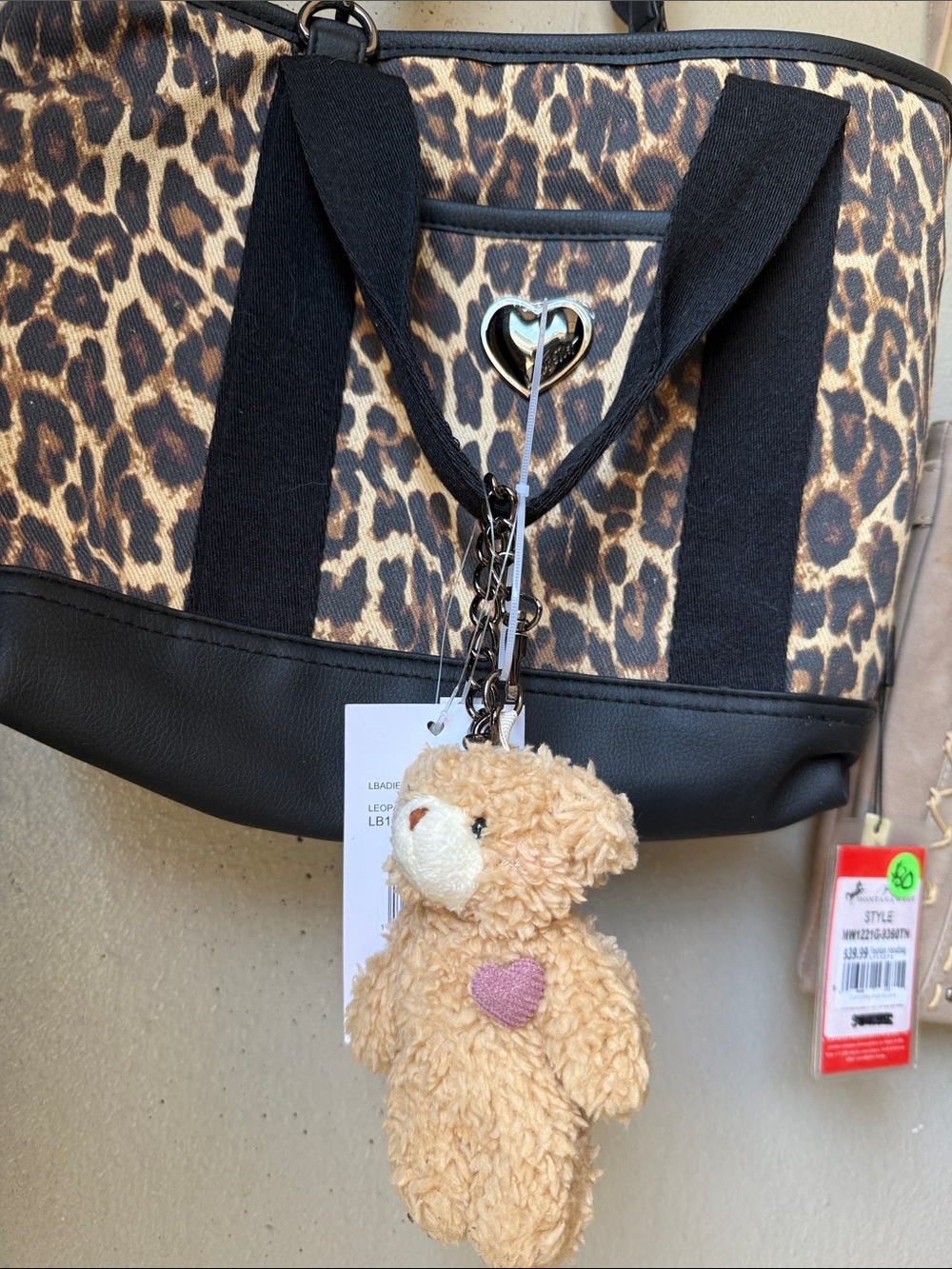 Betsey Johnson Leopard Print Tote with Black Trim & Heart Accent - Picture 2 of 5